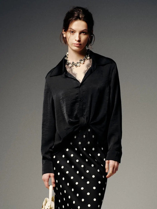 Lace Trim Front Knot Overhead Shirt