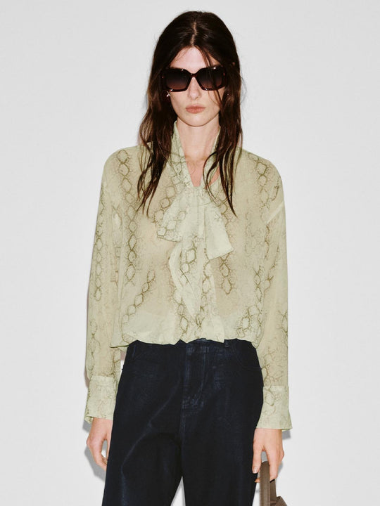 Scarf Neck Snake Print Overhead Shirts