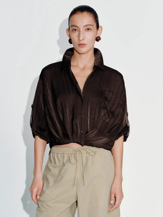 Bubble Hem Striped Overhead Shirts