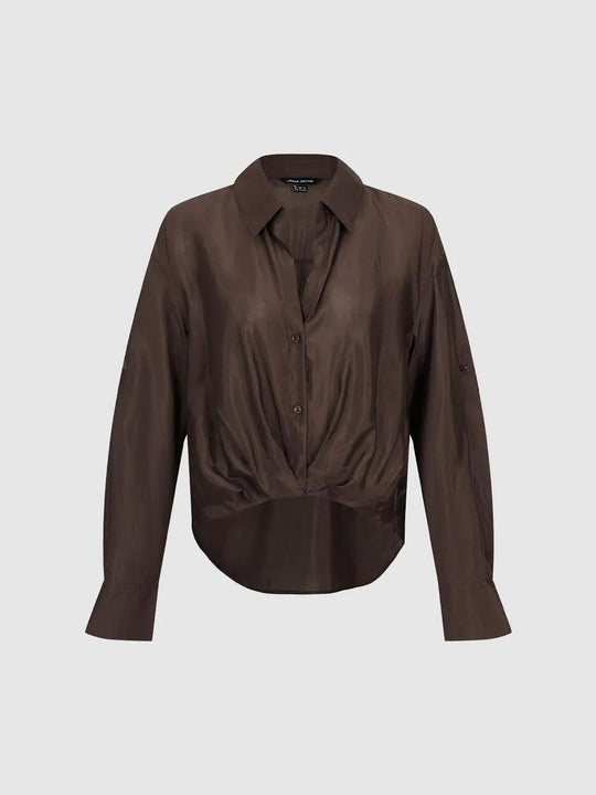 Lux Satin Twist Front Long Sleeve Blouses