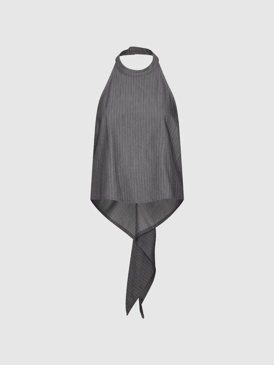 Slight Stretch Shawl Detail Sleeveless Halter Overhead Shirt
