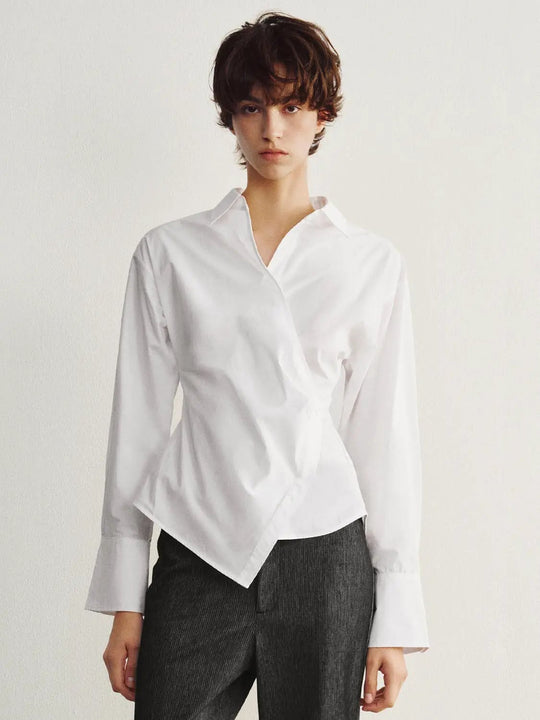 Camicia oversize in cotone elasticizzato leggero con parte anteriore avvolgente