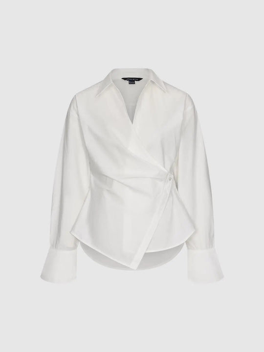 Oversized Wrap Front Thin Stretch Cotton Shirt