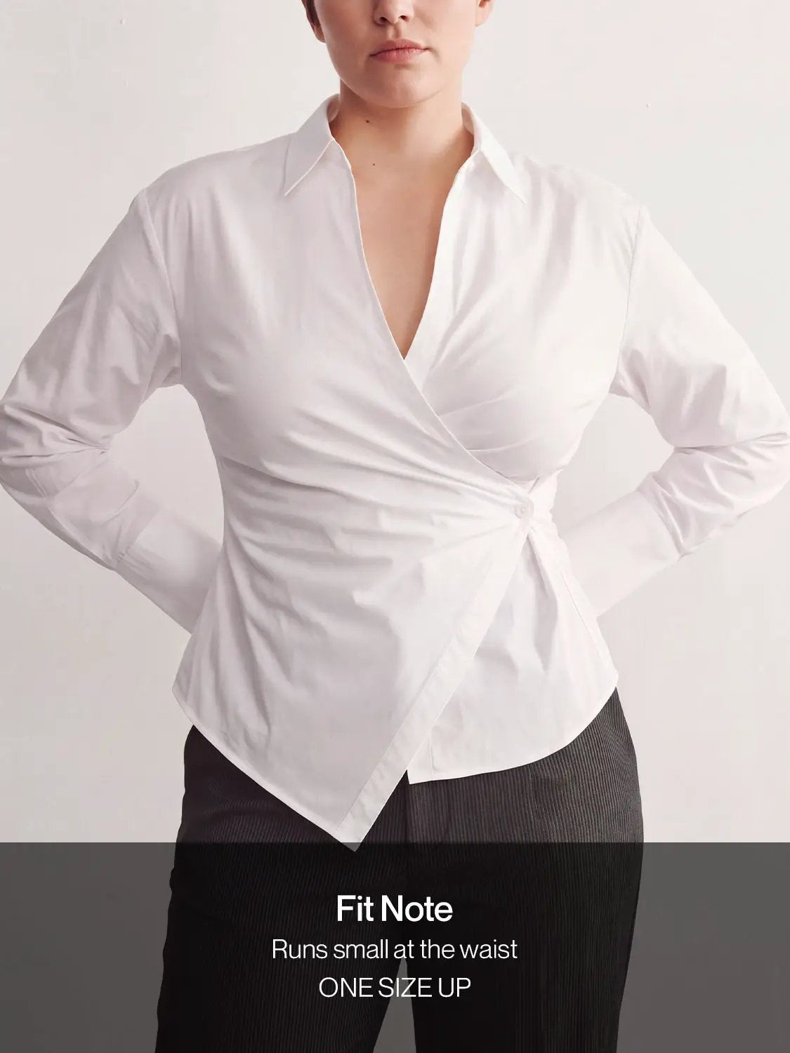 Wrap Front Thin Stretch Cotton Shirt by Urban Revivo Fashion, white with waist knot