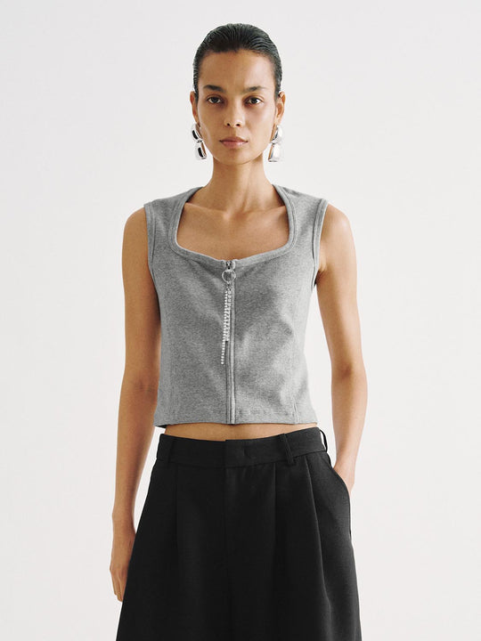 Cardigan épais en coton extensible avec fermeture éclair devant