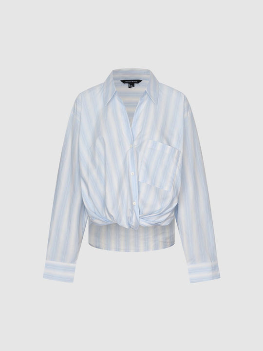 Oversized Twisted Striped Long Sleeve Cotton Shirt
