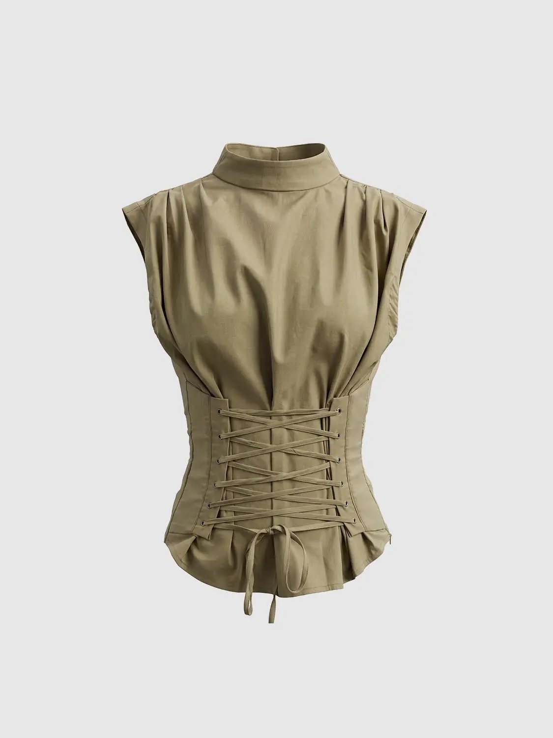 Blouse in olive khaki with lace-up corset waist