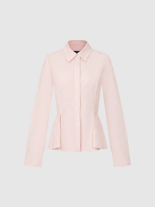 Peplum-Shirt aus Baumwolle mit Hemdkragen und langen Ärmeln