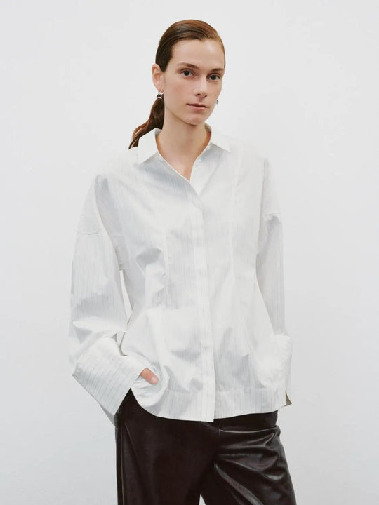 Camisa de manga larga extragrande, con cuello camisero, rayas y parte delantera abierta