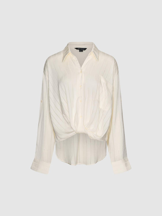 Twisted Striped Shirt Collar Long Sleeve Blouse