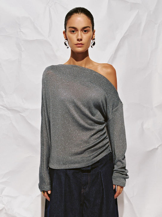 Camisetas fruncidas de un solo hombro