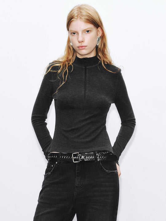 Langarm-T-Shirts mit halbem Reißverschluss