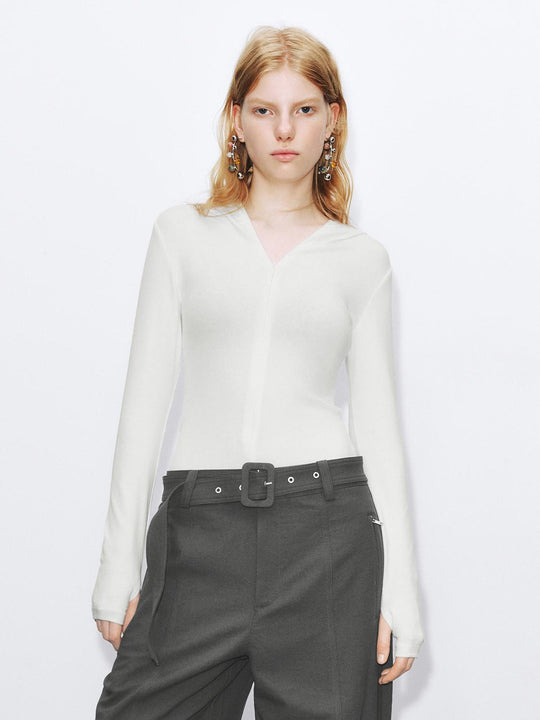 V-Ausschnitt Langarm T-Shirts