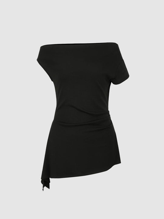 Asymmetric V-Neck Ruched Shirts