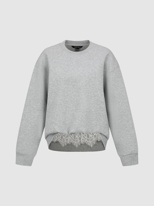 Crew Neck Lace Trim Sweatshirts
