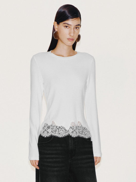 Lace Trim Long Sleeve T-Shirts