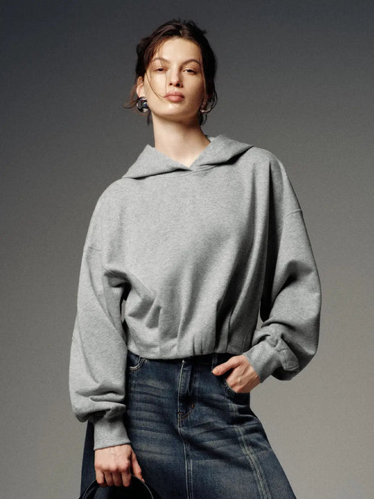 Cotton Blend Hooded Balloon Hem Sweatshirt