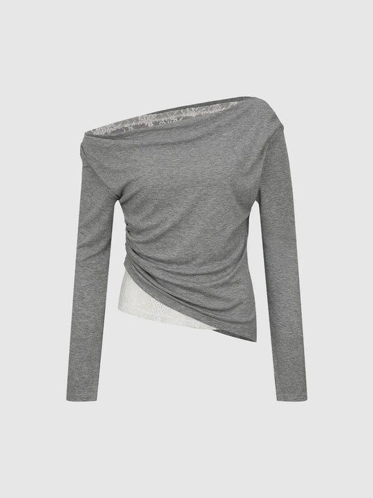 T-shirts à manches longues froncés avec détails en dentelle