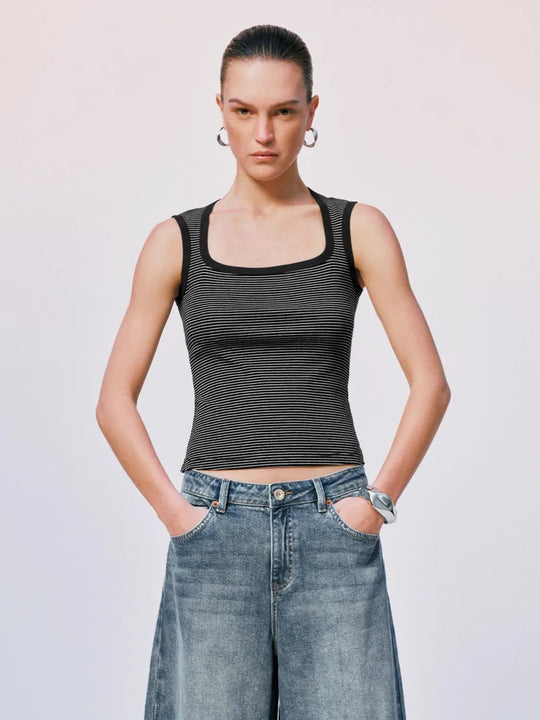 Scoop Neck Striped Cotton Tank Tops