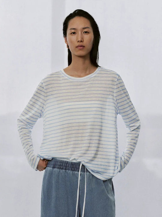 Striped Long Sleeve Knit Relaxed Top T Shirts