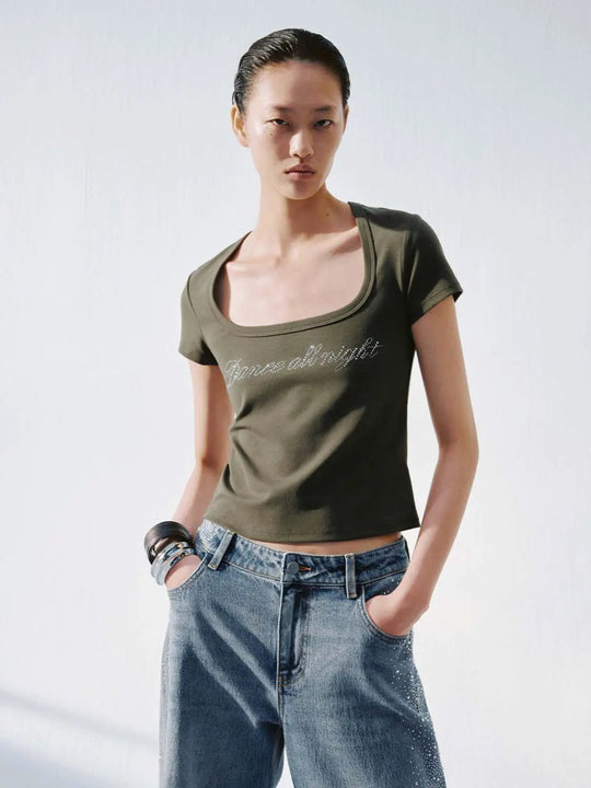 T-shirts imprimés à encolure dégagée