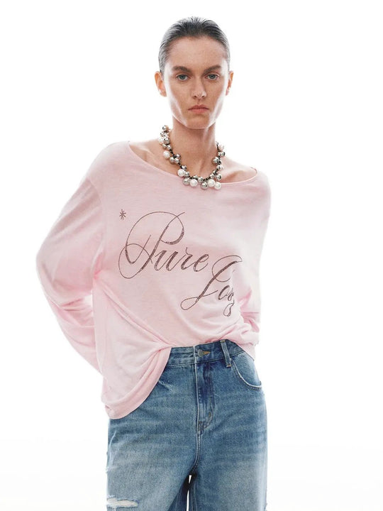 Printed Viscose Wool Blend Loose Fit Long Sleeve T Shirts