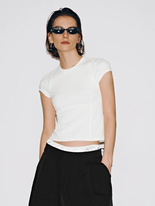 2 In 1 Seamed Skinny Fit T Shirts With Slight Stretch Medium Thickness