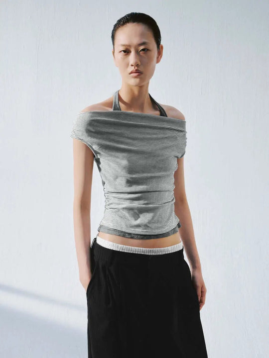 Lyocell Blend 2 In 1 Contrast Halter Sleeveless T Shirt