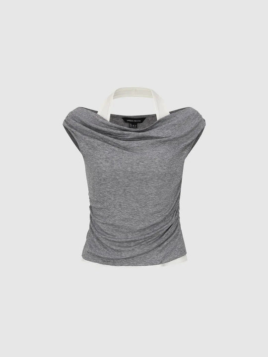 Draped Cowl Neck Knit In Lyocell Wool Blend T-Shirts