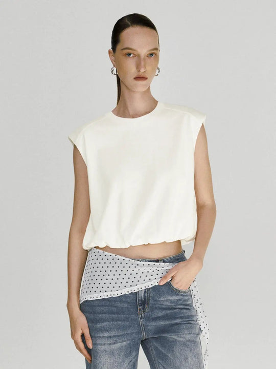 Elastic Hem Crew Neck T-Shirts