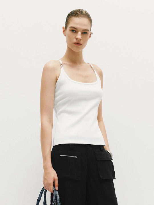 Cotton Thick Stretch Fabric With Slight Stretch And Structured Silhouette Line Vest