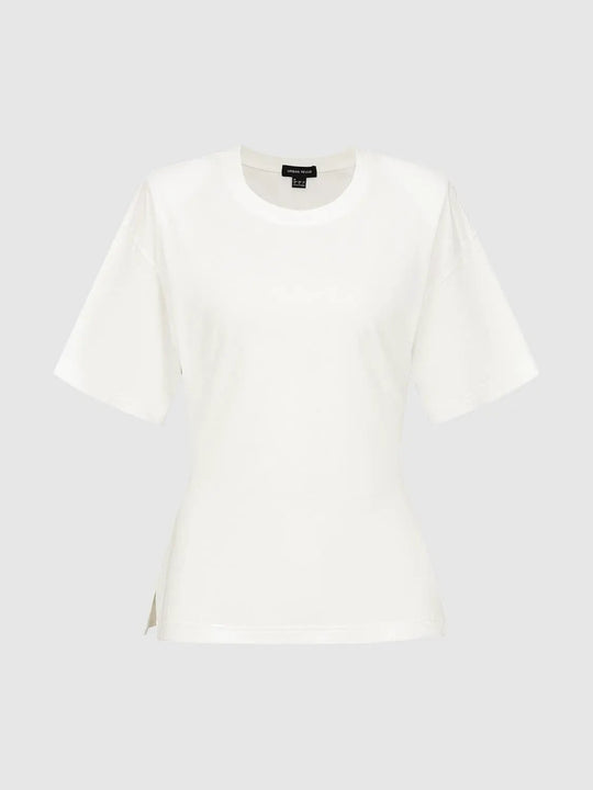 サイドスリット入りクルーネック半袖コットンTシャツ