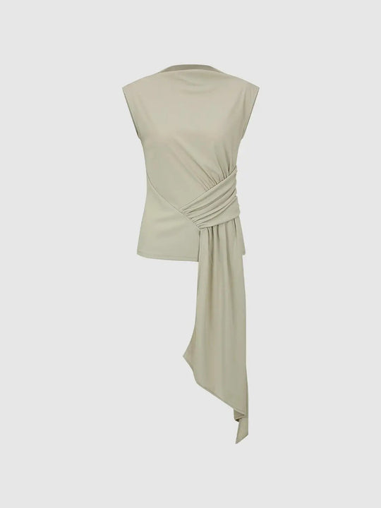 Wrap Front Draped Asymmetric Hem Tank Top