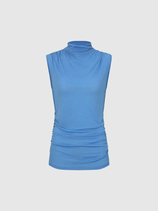 Lightweight Ruched Mock Neck Sleeveless Tank Top