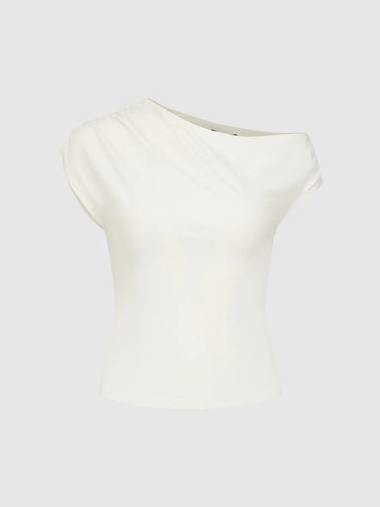 Off Shoulder Textured Blend T-shirt