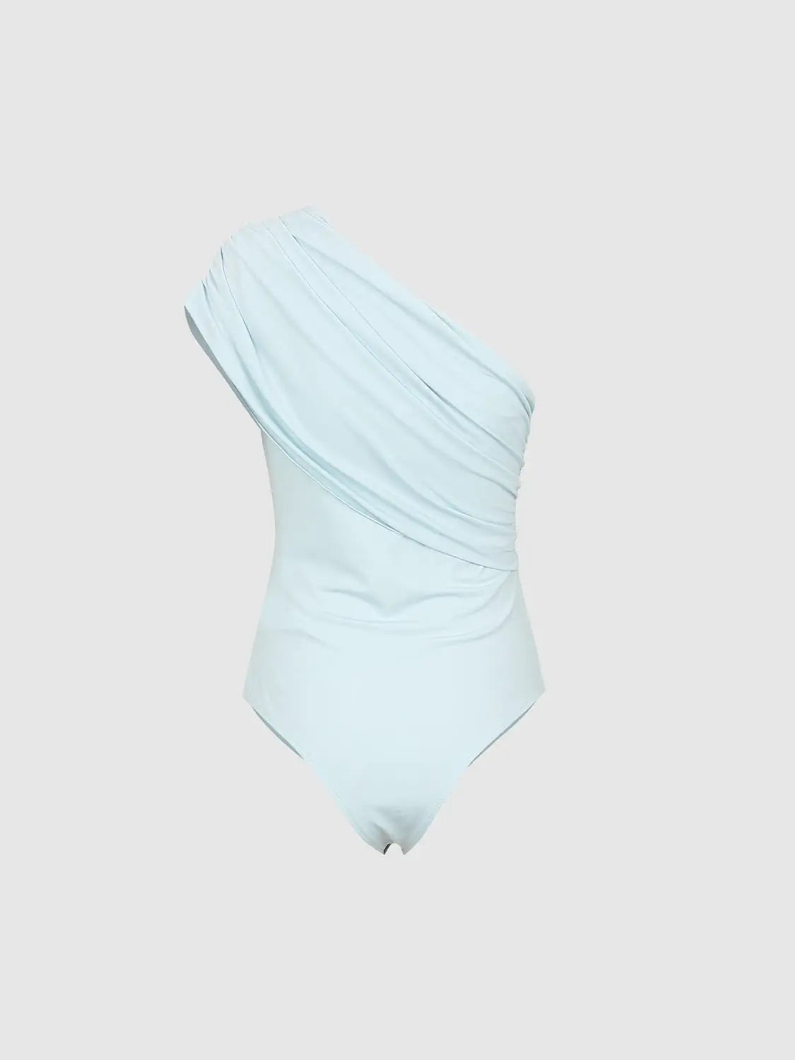 T-shirt by Urban Revivo Fashion, light blue draped one-shoulder design
