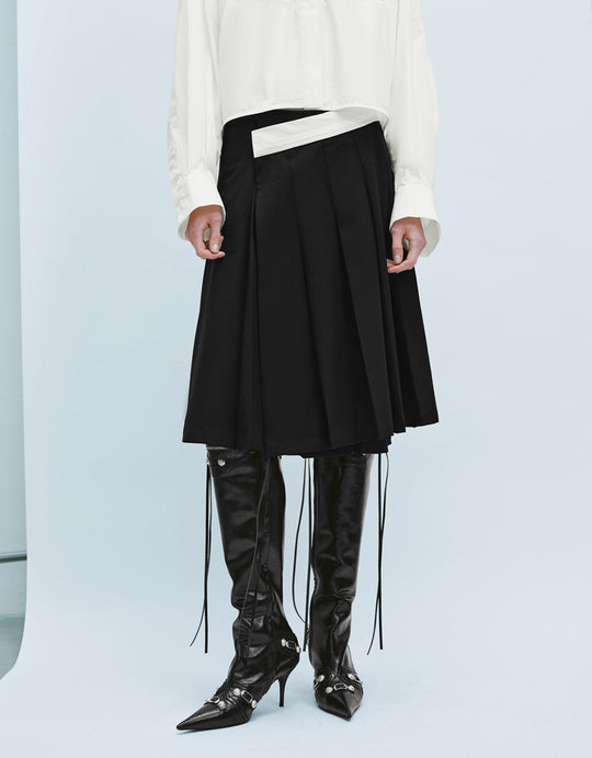 Jupe droite mi-longue plissée