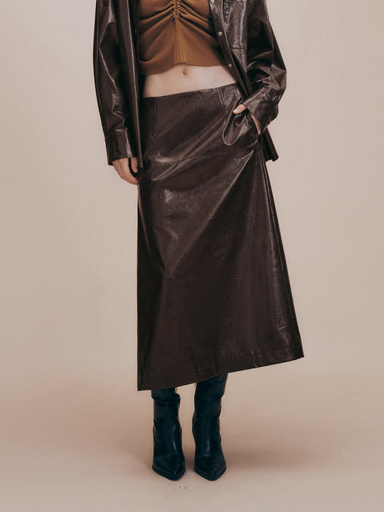 Vegan Leather Midi Straight Skirt