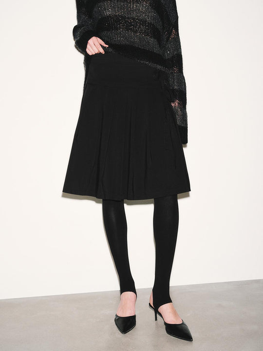 High-Waist Pleated A-Line Midi Skirts