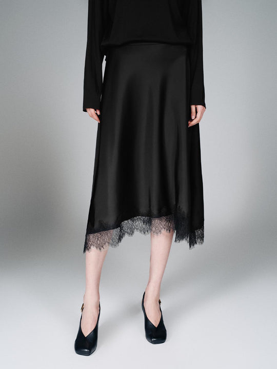 Pull On Lace Hem A-Line Midi Skirts