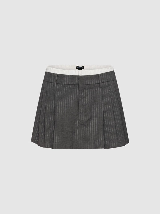 2 In 1 Striped Pleated Mini Skirts