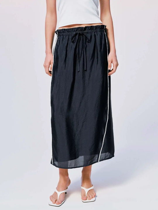Polyester Drawstring Contrast Piping Midi Skirts