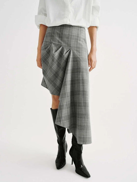 Plaid Draped Panel Skirt