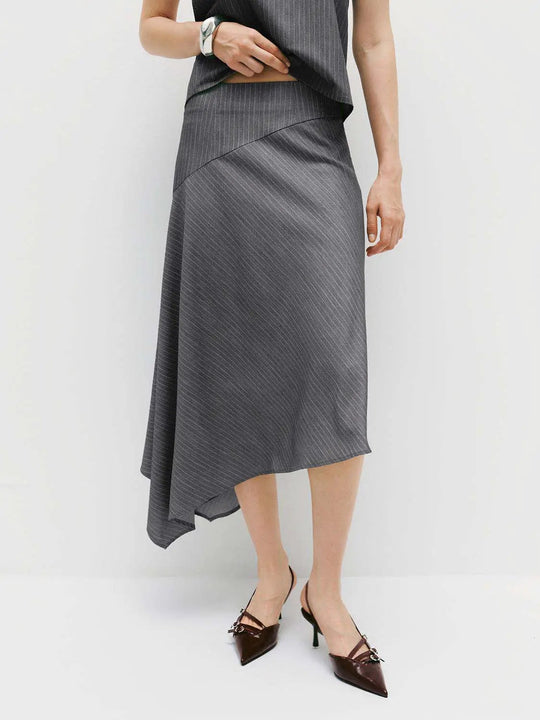 Diagonal Stripe Panel Stretch A-Line Midi Skirt
