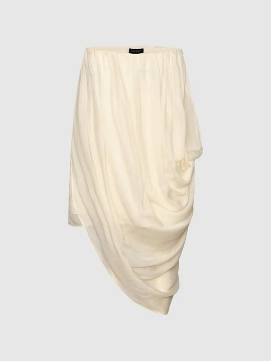 Cream Pleated Draped Asymmetric Hem Skirt
