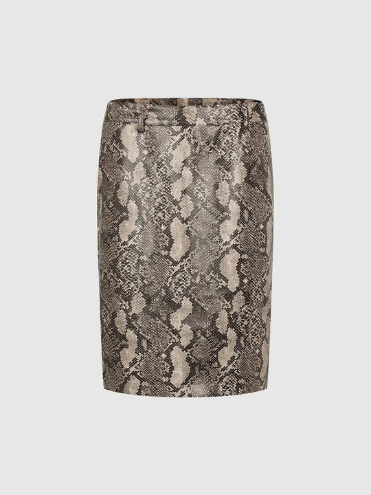 Textured Polyurethane Coated Animal Print Full Lining Non Stretch Straight Skirt