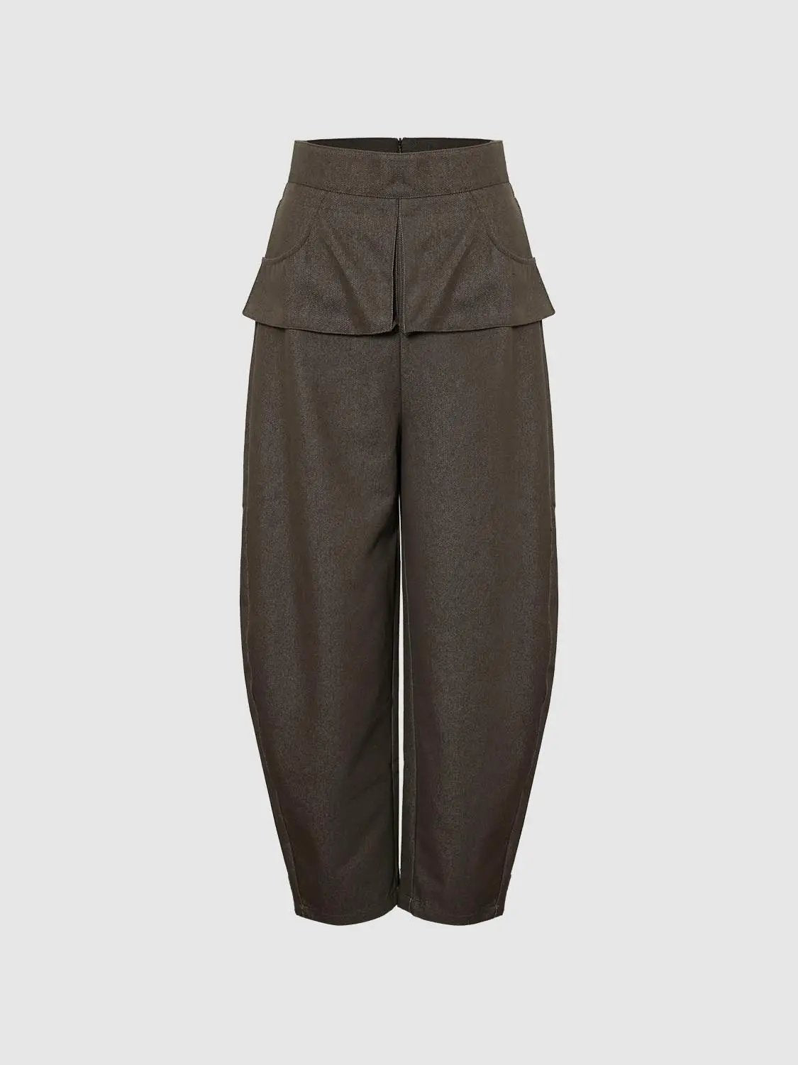 Layered overlay draped-waist wide-leg cotton trousers in brown, Urban Revivo Fashion