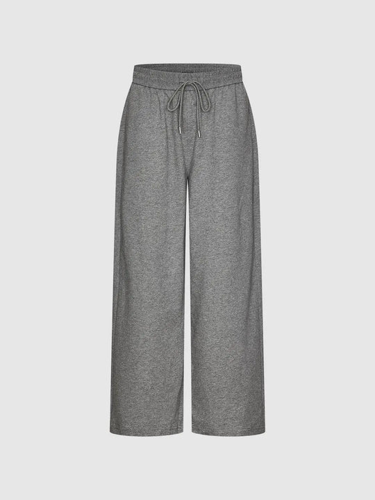 Wide-leg Drawstring Heathered Cotton Pants