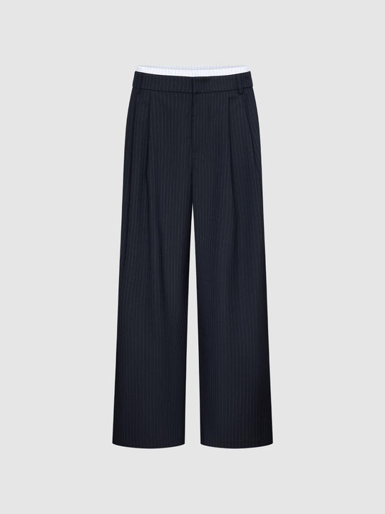 Contrast Trim Pleated Wide Leg Pants