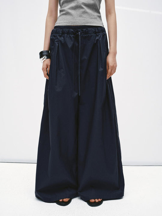 Pleat Detail Drawstring Wide Leg Pants